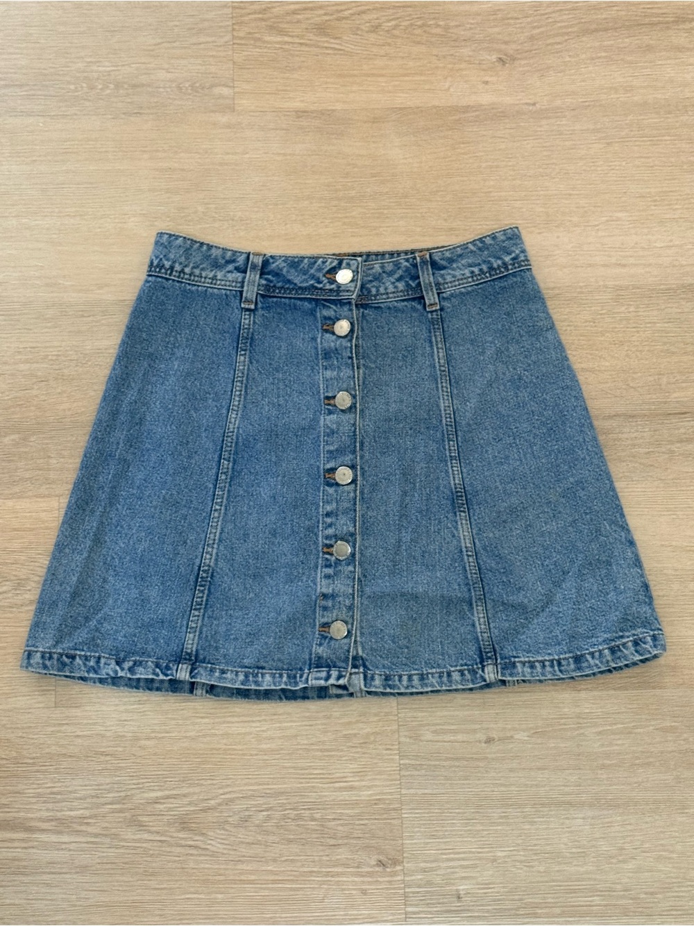 Classic Blue Denim Button-Front Skirt